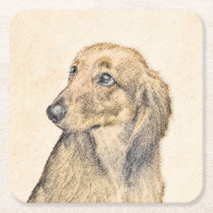 Dachshund (Longhaire) Schilderen - Oorspronkelijke Kartonnen Onderzetters