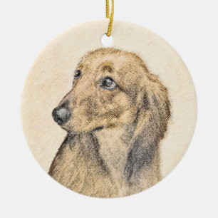 Dachshund (Longhaire) Schilderen - Oorspronkelijke Keramisch Ornament