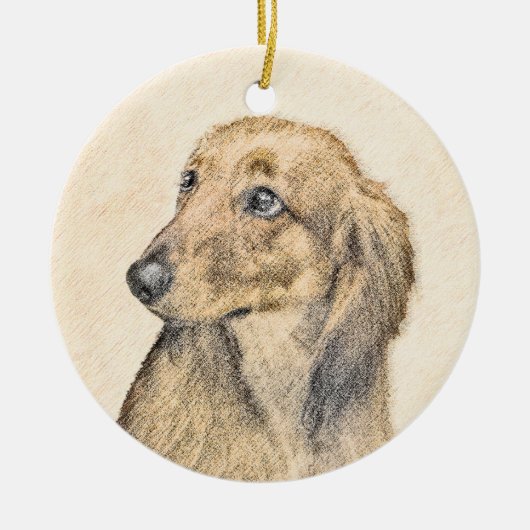 Dachshund (Longhaire) Schilderen - Oorspronkelijke Keramisch Ornament (Voorkant)