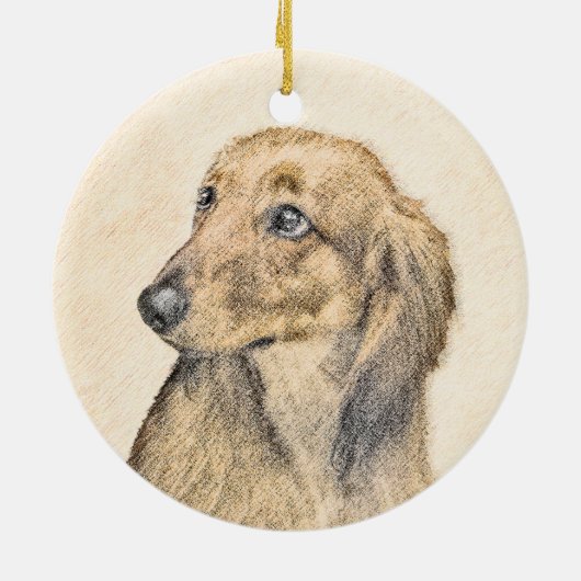 Dachshund (Longhaire) Schilderen - Oorspronkelijke Keramisch Ornament (Achterkant)
