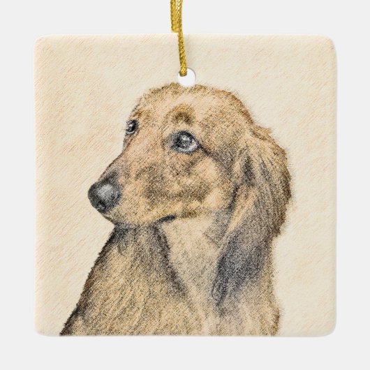 Dachshund (Longhaire) Schilderen - Oorspronkelijke Keramisch Ornament (Voorkant)