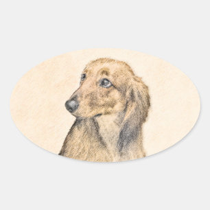 Dachshund (Longhaire) Schilderen - Oorspronkelijke Ovale Sticker