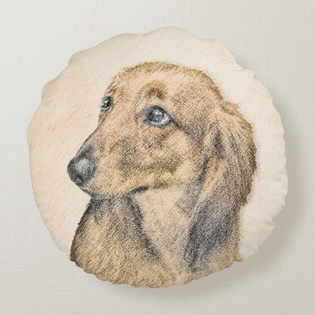Dachshund (Longhaire) Schilderen - Oorspronkelijke Rond Kussen (Achterkant)