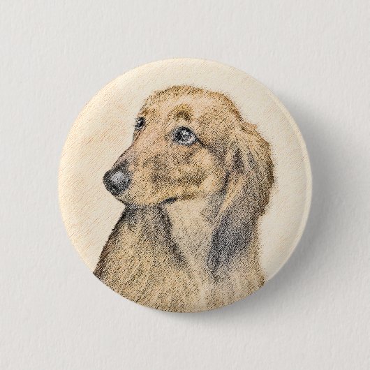 Dachshund (Longhaire) Schilderen - Oorspronkelijke Ronde Button 5,7 Cm (Voorkant)