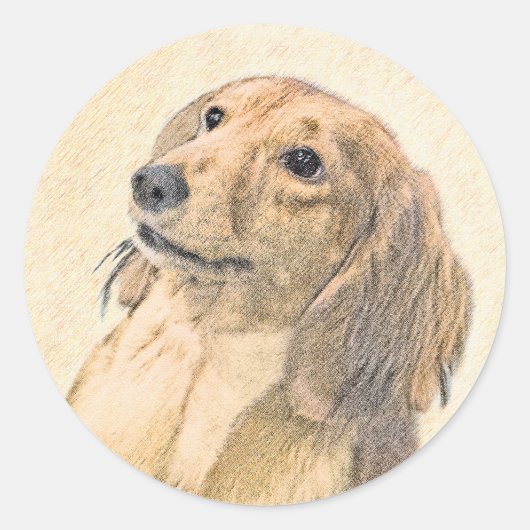 Dachshund (Longhaire) Schilderen - Oorspronkelijke Ronde Sticker (Voorkant)