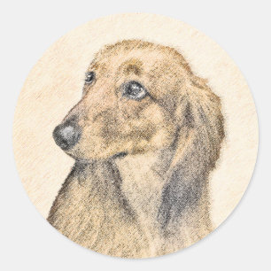 Dachshund (Longhaire) Schilderen - Oorspronkelijke Ronde Sticker