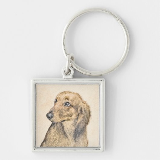 Dachshund (Longhaire) Schilderen - Oorspronkelijke Sleutelhanger (Voorkant)