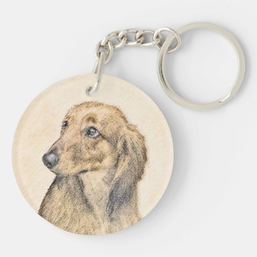 Dachshund (Longhaire) Schilderen - Oorspronkelijke Sleutelhanger (Achterkant)
