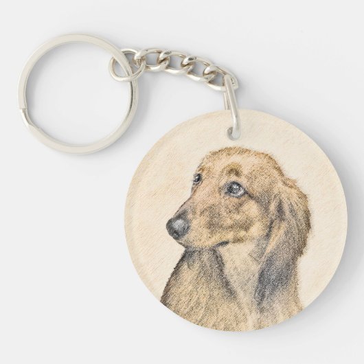 Dachshund (Longhaire) Schilderen - Oorspronkelijke Sleutelhanger (Voorkant)