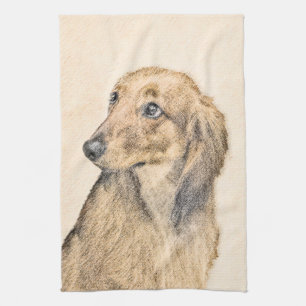 Dachshund (Longhaire) Schilderen - Oorspronkelijke Theedoek