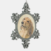 Dachshund (Longhaire) Schilderen - Oorspronkelijke Tin Sneeuwvlok Ornament (Links)