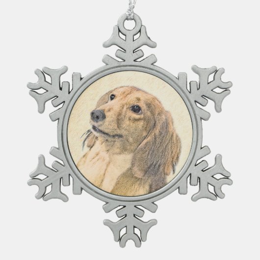 Dachshund (Longhaire) Schilderen - Oorspronkelijke Tin Sneeuwvlok Ornament (Voorkant)