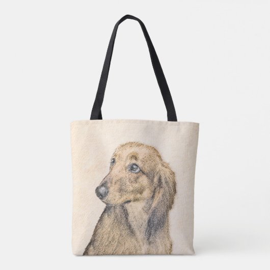 Dachshund (Longhaire) Schilderen - Oorspronkelijke Tote Bag (Achterkant)