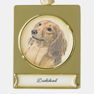 Dachshund (Longhaire) Schilderen - Oorspronkelijke Verguld Banner Ornament