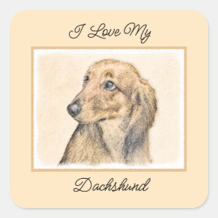 Dachshund (Longhaire) Schilderen - Oorspronkelijke Vierkante Sticker