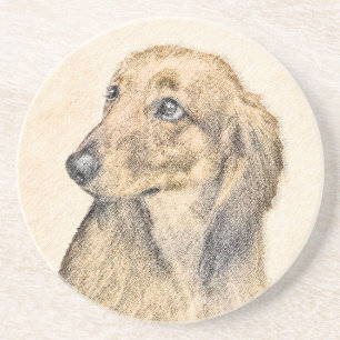 Dachshund (Longhaire) Schilderen - Oorspronkelijke Zandsteen Onderzetter