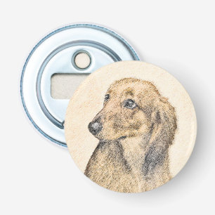 Dachshund (Longhaired) Painting - Original Dog Art Button Flesopener