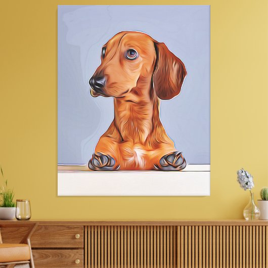 Dachshund Looking Away Doxie Dog Birthday Poster Canvas Afdruk (Insitu (Woonkamer))