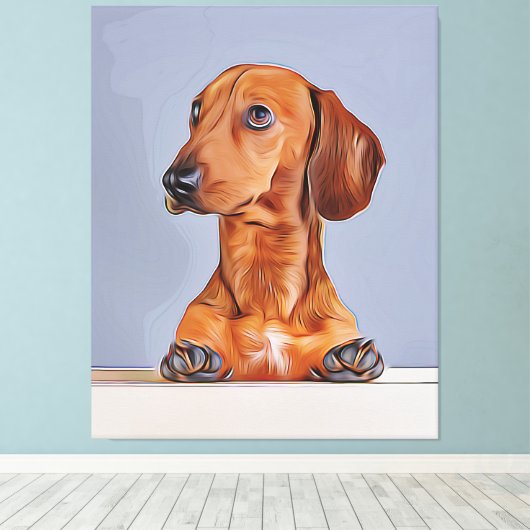 Dachshund Looking Away Doxie Dog Birthday Poster Canvas Afdruk (Insitu (Houten vloer))