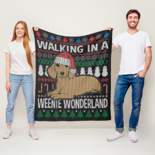 Dachshund loopt in een Weenie Wonderland Fleece Deken