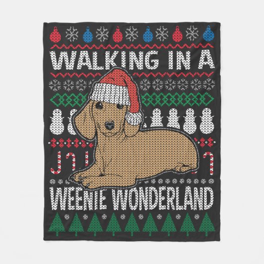 Dachshund loopt in een Weenieland Fleece Deken (Voorkant)