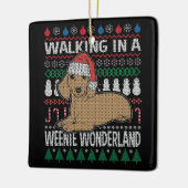 Dachshund loopt in een Weenieland Keramisch Ornament (Links)