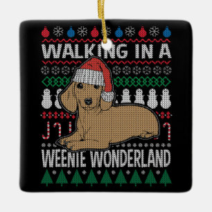 Dachshund loopt in een Weenieland Keramisch Ornament