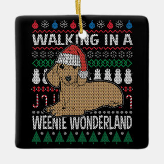 Dachshund loopt in een Weenieland Keramisch Ornament