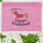 Dachshund loopt in een Wiener Wonderland Doxie  Theedoek (Gevouwen)