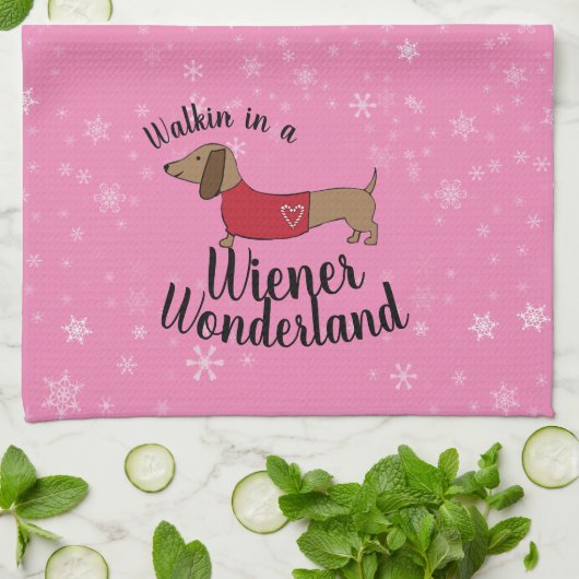Dachshund loopt in een Wiener Wonderland Doxie  Theedoek (Gevouwen)