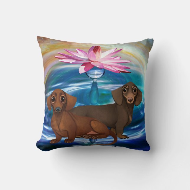 Dachshund Lotus Flower Pillow Kussen (Voorkant)