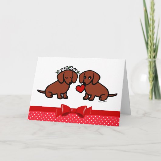 Dachshund Love Couple Cartoon Feestdagen Kaart (Voorkant)