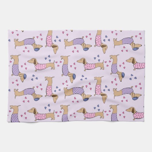 Dachshund Love Kitchen Dish Towel Theedoek (Horizontaal)
