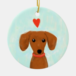 Dachshund Love   Kute Wiener Dog met hart Keramisch Ornament