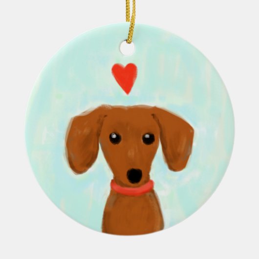 Dachshund Love | Kute Wiener Dog met hart Keramisch Ornament (Voorkant)