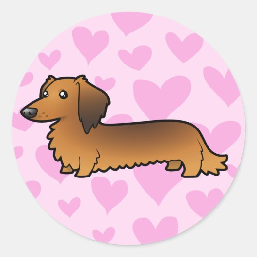 Dachshund Love (longhair) Ronde Sticker (Voorkant)