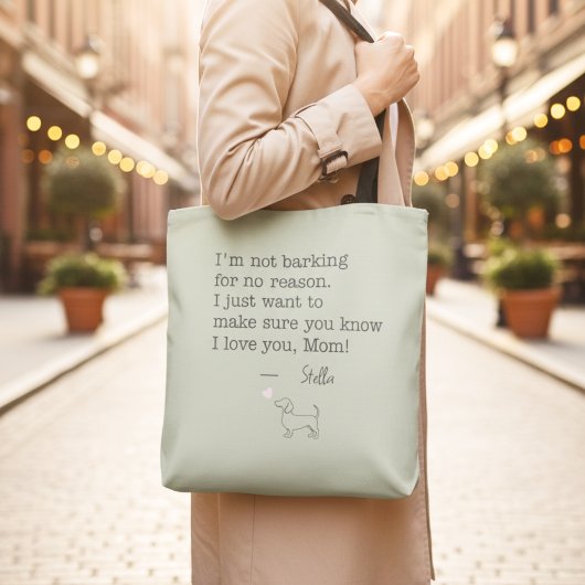 Dachshund Love Message Personalized Sage Green Tote Bag