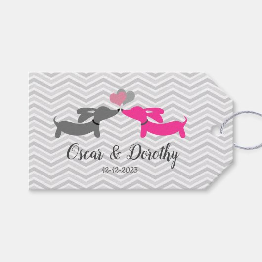 Dachshund Love Wedding Gift Label personaliseren Cadeaulabel (Voorkant (Horizontaal))