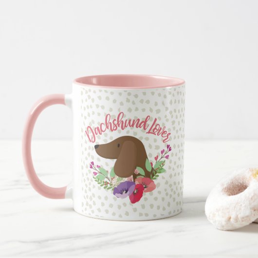 Dachshund Lover Doxie Floral Cute Illustration Mok (Met donut)