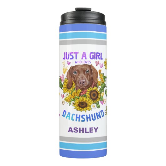 Dachshund Lover Sunflower Trainer Floral Thermosbeker (Voorkant)