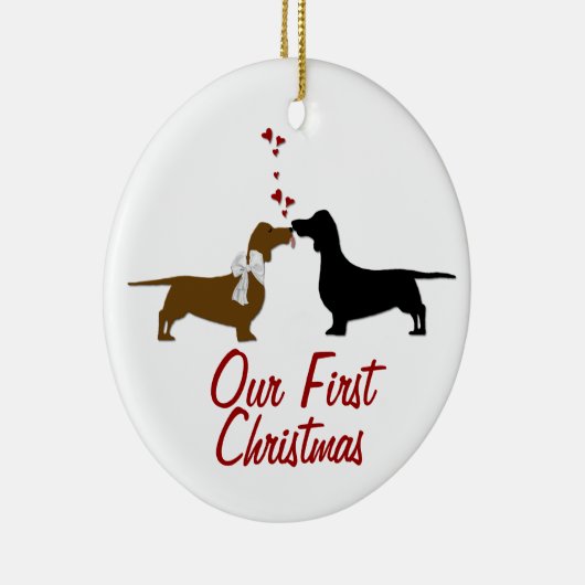 Dachshund Lovers First Kerstman Custom Keramisch Ornament (Rechts)