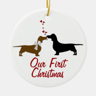 Dachshund Lovers First Kerstman Custom Keramisch Ornament