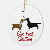 Dachshund Lovers First Kerstman Custom Keramisch Ornament (Links)
