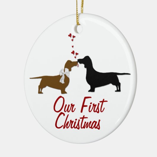 Dachshund Lovers First Kerstman Custom Keramisch Ornament (Links)