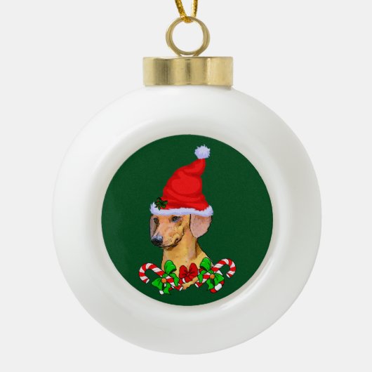 Dachshund Lovers Kerstmis Keramische Bal Ornament (Voorkant)