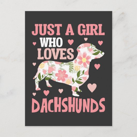 Dachshund Loving Girl Flower Dog Puppy Hearts Briefkaart (Voorkant)