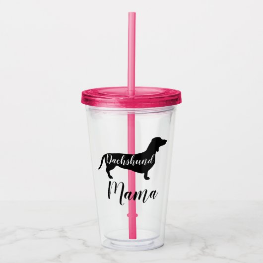Dachshund Mama Script & Dog Silhouette Acryl Drinkbeker (Voorkant)