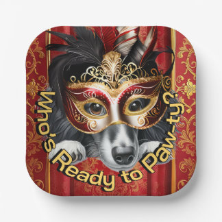 Dachshund Masker Poot-feestbord | Rood Goud Papieren Bordje