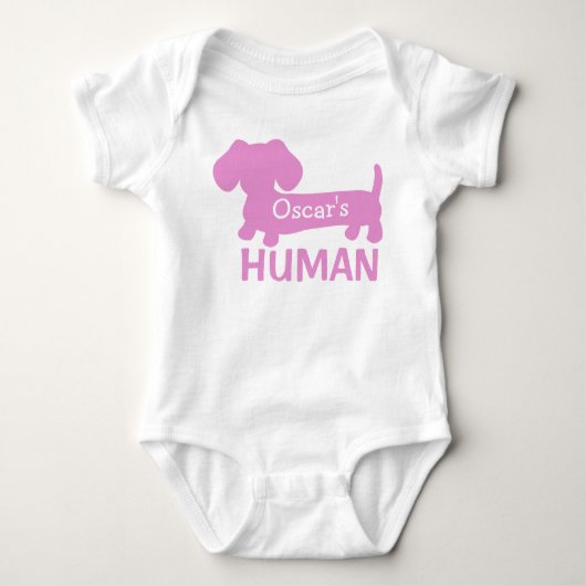 Dachshund Meisje Menselijk Gepersonaliseerd in Roz Romper (Voorkant)