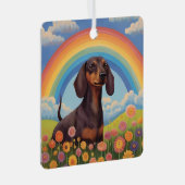 Dachshund Memorial Aangepaste hondennaam Rainbow B Metalen Ornament (Voorkant Rechts)